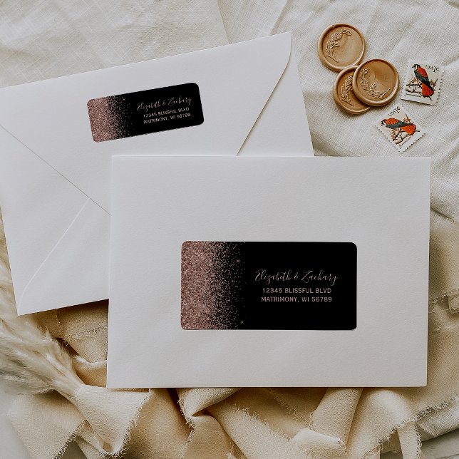 Étiquette Adresse de retour de mariage à paillettes or Rose  (Créateur téléchargé)