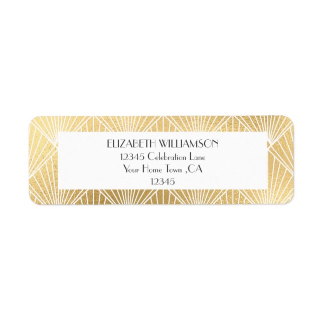 Étiquette Adresse de retour de mariage Blanc & Or Déco (Devant)