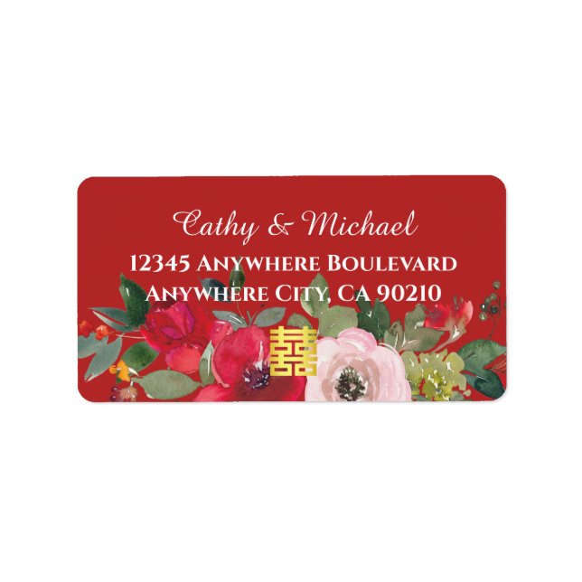 Étiquette Adresse de retour de mariage chinois floral rose r (Devant)