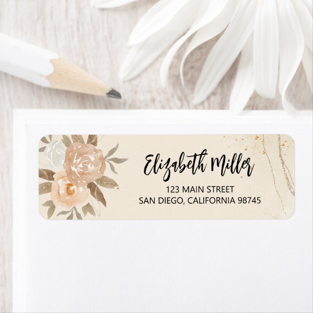 Étiquette Adresse de retour de mariage élégant floral d'auto (En situation)
