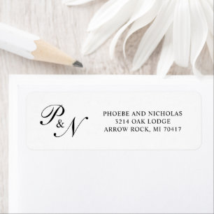Étiquette Adresse de retour de mariage élégante noir et blan