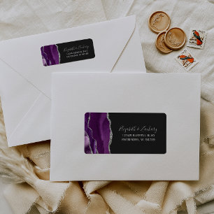 Étiquette Adresse de retour de mariage en Agate Argent Viole