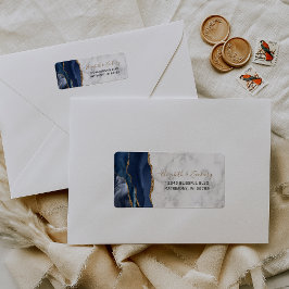 Étiquette Adresse de retour de mariage en marbre agate bleu