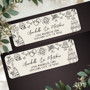 Étiquette Adresse de Retour de Mariage Fantaisiste Dessinée 