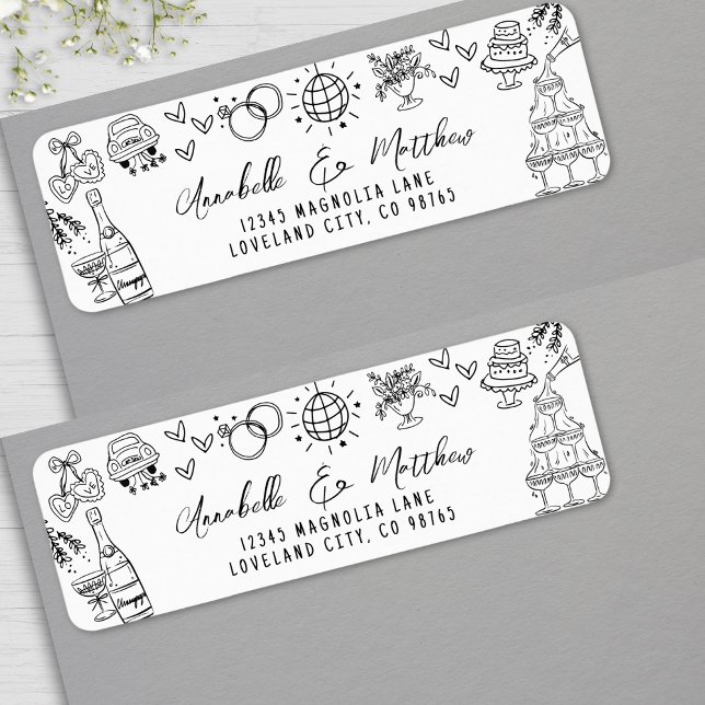 Étiquette Adresse de Retour de Mariage Fantaisiste Dessinée  (Hand Drawn Whimsical Wedding Return Address label)