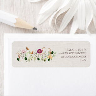 Étiquette Adresse de Retour de Mariage Fleurs Sauvages Fanta