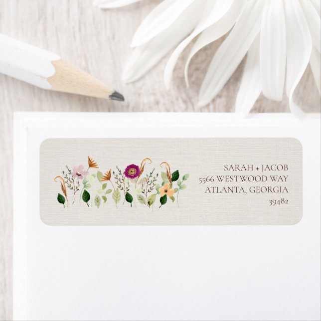Étiquette Adresse de Retour de Mariage Fleurs Sauvages Fanta (En situation)