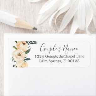 Étiquette Adresse de retour de mariage Floral Beige Blanc