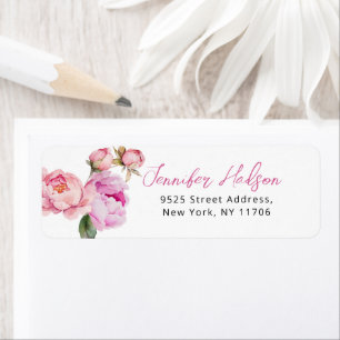 Étiquette Adresse de retour de mariage florale pivoine rose
