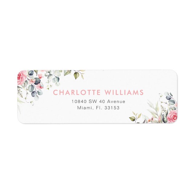 Étiquette Adresse de Retour de Mariage Florale Rose Tendré (Devant)