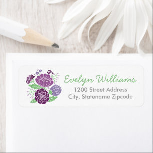 Étiquette Adresse de Retour de Mariage Florale Violette Fant