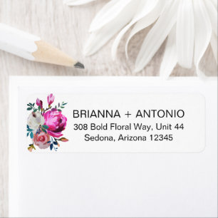 Étiquette Adresse de retour de mariage moderne florale rose