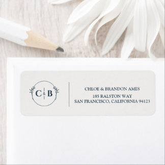 Étiquette Adresse de Retour de Mariage Monogramme Classique