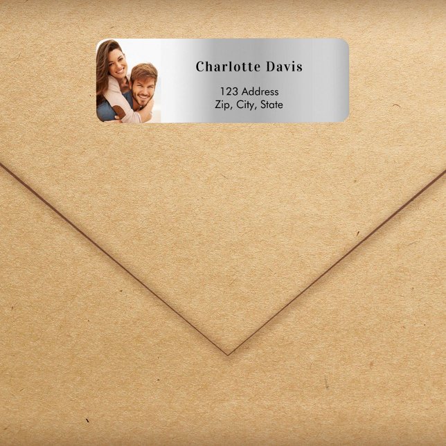 Étiquette Adresse de retour de mariage photo argentée  (Créateur téléchargé)