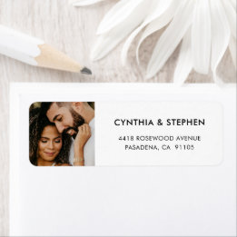Étiquette Adresse de Retour de Mariage Photo Simple Élégant 