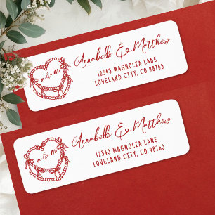Étiquette Adresse de Retour de Mariage Rouge Dessinée à la M