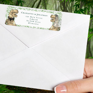 Étiquette Adresse de Retour de Mariage sur le Thème des Dino