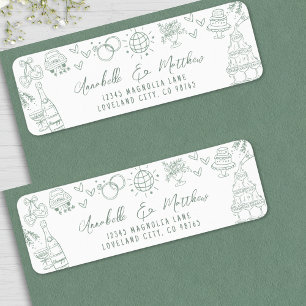 Étiquette Adresse de Retour de Mariage Vert Fantaisiste Dess
