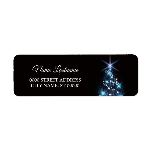 Étiquette Adresse de retour de Noël Arbre bleu Élégant noir (Devant)