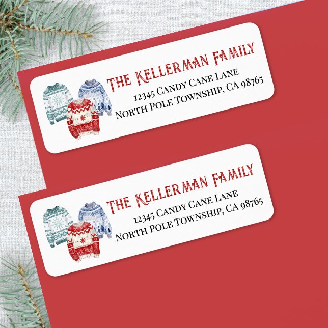 Étiquette Adresse de Retour de Noël pour Pulls (Festive Winter Sweater Christmas Return Address label)