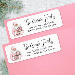 Étiquette Adresse de retour de Noël Santa rose
