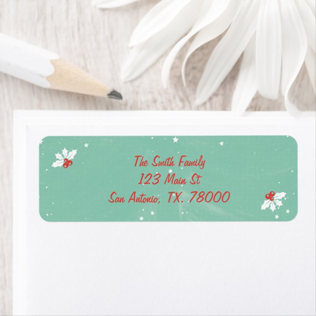Étiquette Adresse de retour de Noël verte simple (En situation)