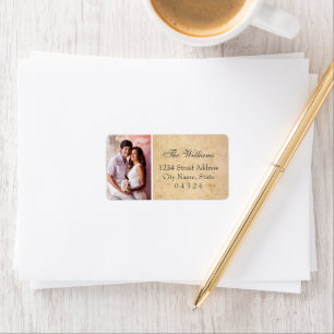 Étiquette Adresse de retour de photo de mariage rustique vin
