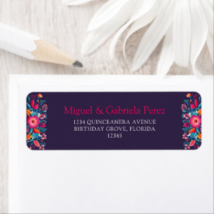 Étiquette Adresse de Retour de Quinceanera Florale Mexicaine