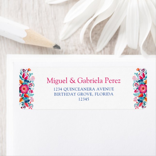 Étiquette Adresse de retour de Quinceanera florale mexicaine (En situation)
