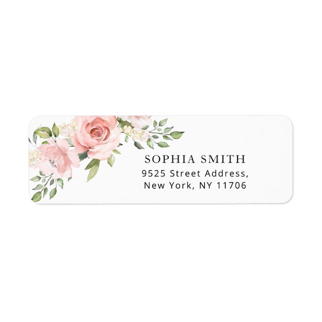 Étiquette Adresse de retour de roses roses en fleurs blush (Devant)