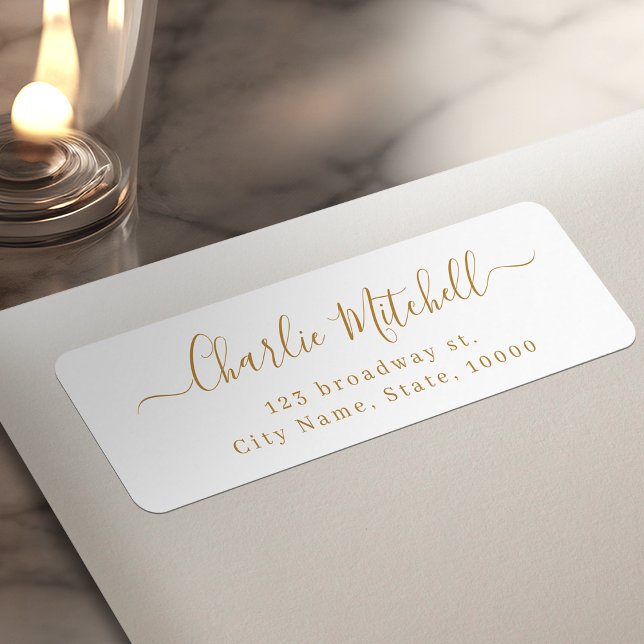 Étiquette Adresse de retour de script élégant simple moderne (Gold Modern Simple elegant script return address Label)