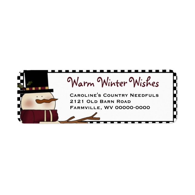 Étiquette Adresse de retour de Snowman primitif Label- Vacan (Devant)