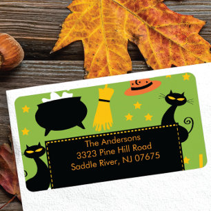 Étiquette Adresse de retour d'Halloween Label Fun Black Cat