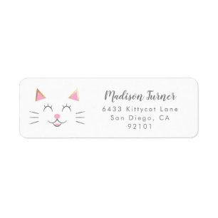 Étiquette Adresse de retour d'or de rose de visage de chat