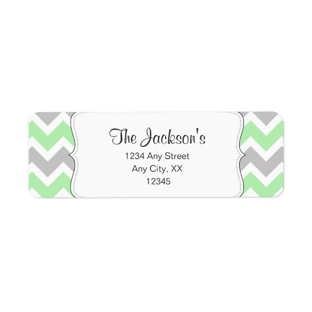 Étiquette Adresse de retour du baby shower Mint Grey Chevron (Devant)