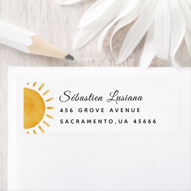 Étiquette Adresse de retour du Baby shower Sun (En situation)
