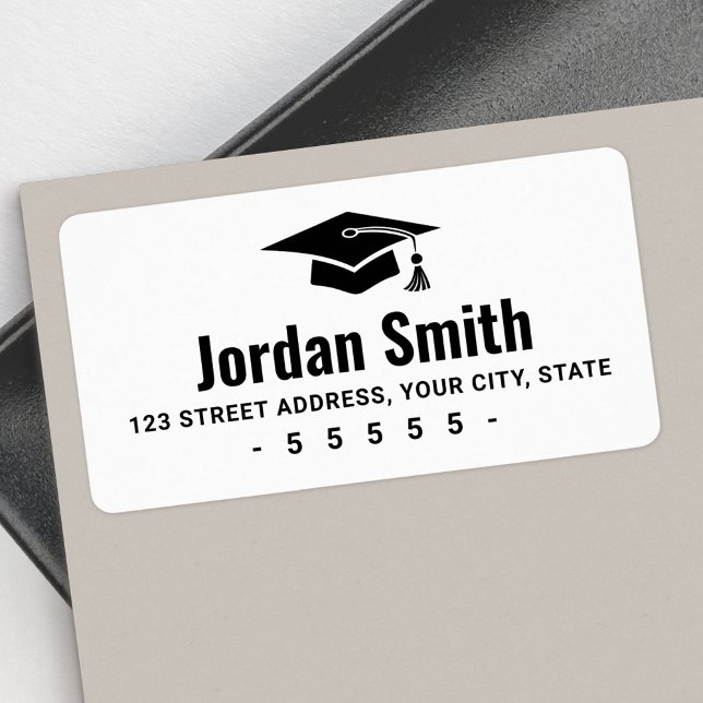 Étiquette Adresse de retour du casquette de graduation blanc (Modern white graduation hat return address label)