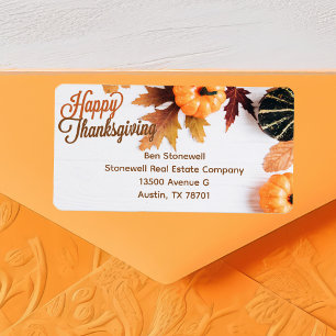 Étiquette Adresse de retour du Citrouille de Thanksgiving Fa