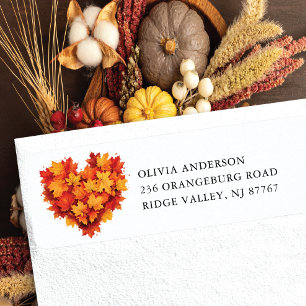 Étiquette Adresse de retour du coeur de la feuille d'automne