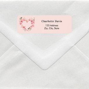 Étiquette Adresse de retour du coeur rose