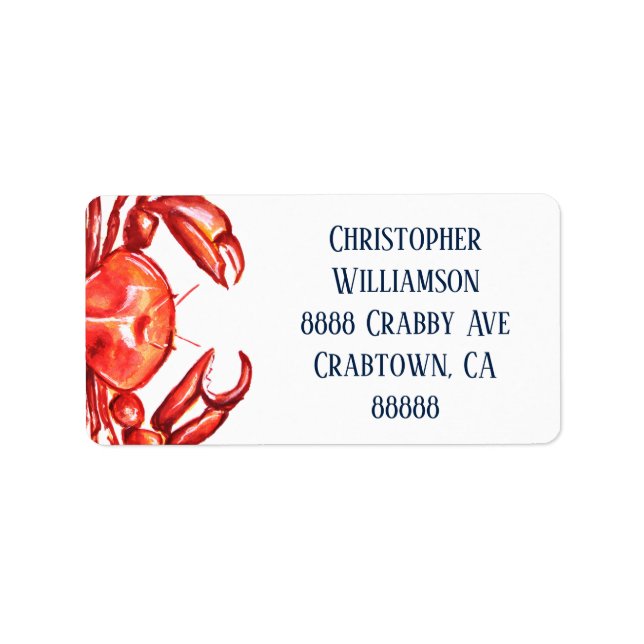 Étiquette Adresse de retour du crabe d'aquarelle (Devant)