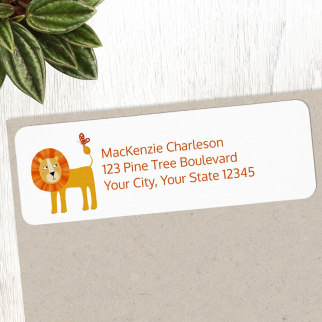 Étiquette Adresse de retour du lion (Cute lion personalized custom return address labels)