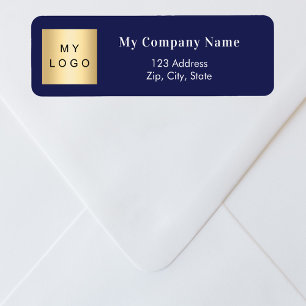 Étiquette Adresse de retour du logo commercial bleu marine