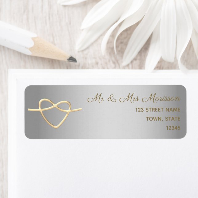 Étiquette Adresse de retour du Mariage Argent et Or (En situation)
