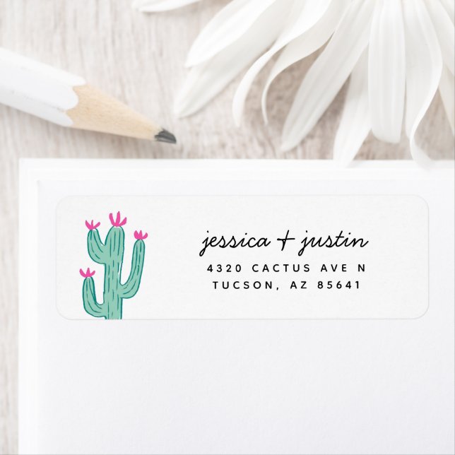 Étiquette Adresse de retour du Mariage Cactus simple (En situation)