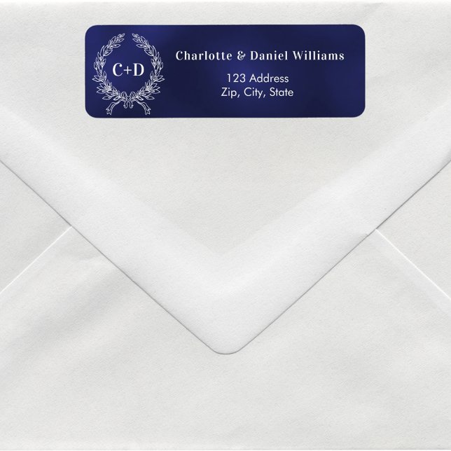 Étiquette Adresse de retour du mariage de couronne bleu mari (Créateur téléchargé)