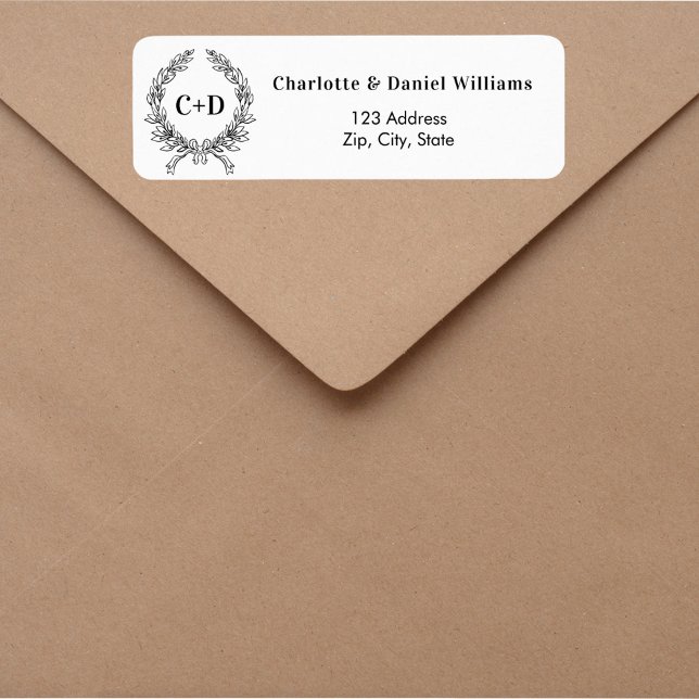 Étiquette Adresse de retour du mariage de couronnes noir bla (Créateur téléchargé)