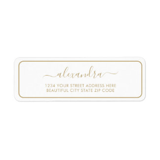 Étiquette Adresse de retour du Mariage de script Gold élégan