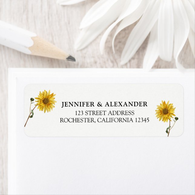 Étiquette Adresse de retour du mariage de tournesol rustique (En situation)