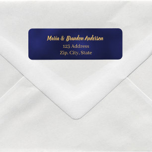 Étiquette Adresse de retour du mariage d'or bleu marine